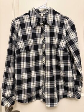 Talbots Black and White Plaid Button-Up Shirt
